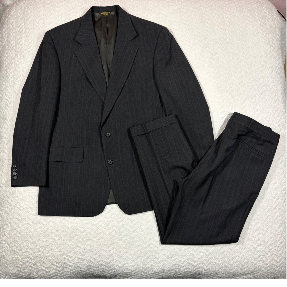 VTG Palm Beach Suit Pinstripe Men 38R Grey 100% Wool 30x28.5 Pleated Pant Union